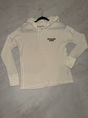 Abercrombie & Fitch Off-White Waffle Knit Hooded Sweatshirt